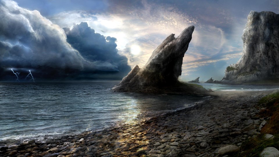 Image of Stony beach and five cheesy music stings